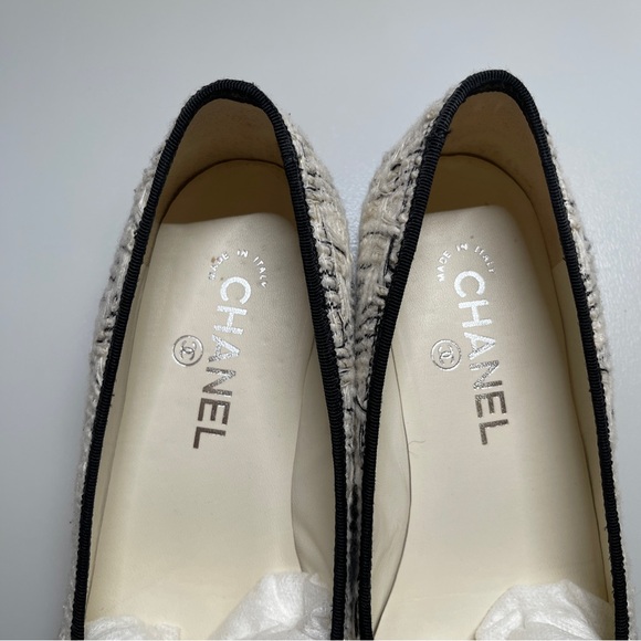 Chanel Chain Link Heel tweed CC Ballerinas flat black white size 39women - Picture 4 of 12